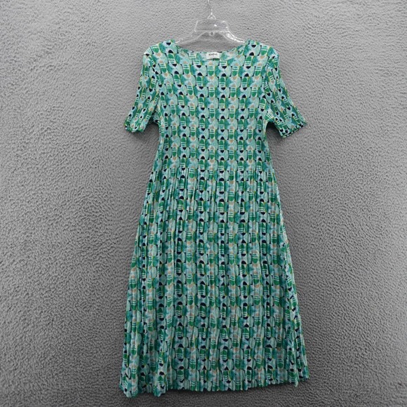 Kindred Dresses & Skirts - Kindred Pleated Midi Dress XL Green Blue Abstract Print Short Sleeve Womens
